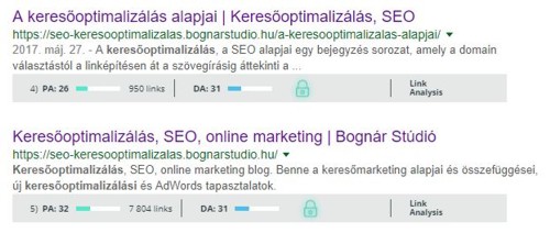 Page-Authority a SERP-ben
