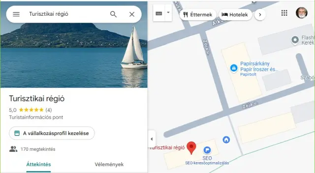 A SEO-keresőoptimalizálás honlap a Google Maps-on
