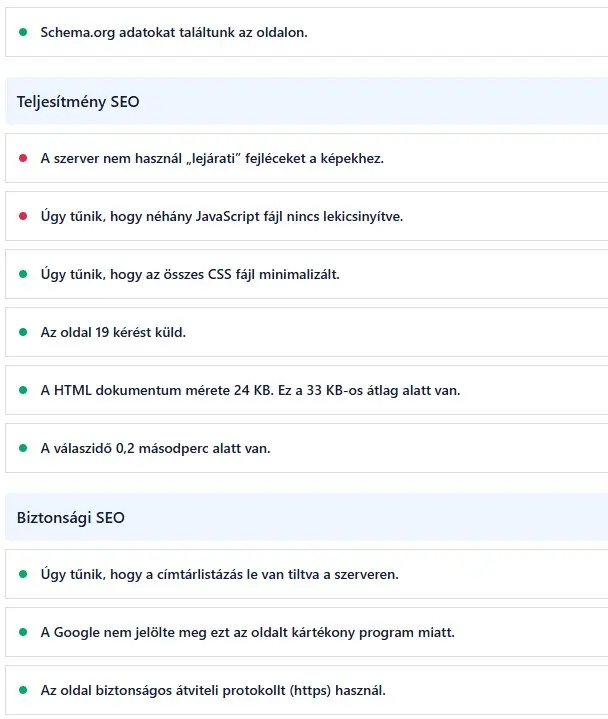 AIOSEO audit (részlet) egy konkurensünkről